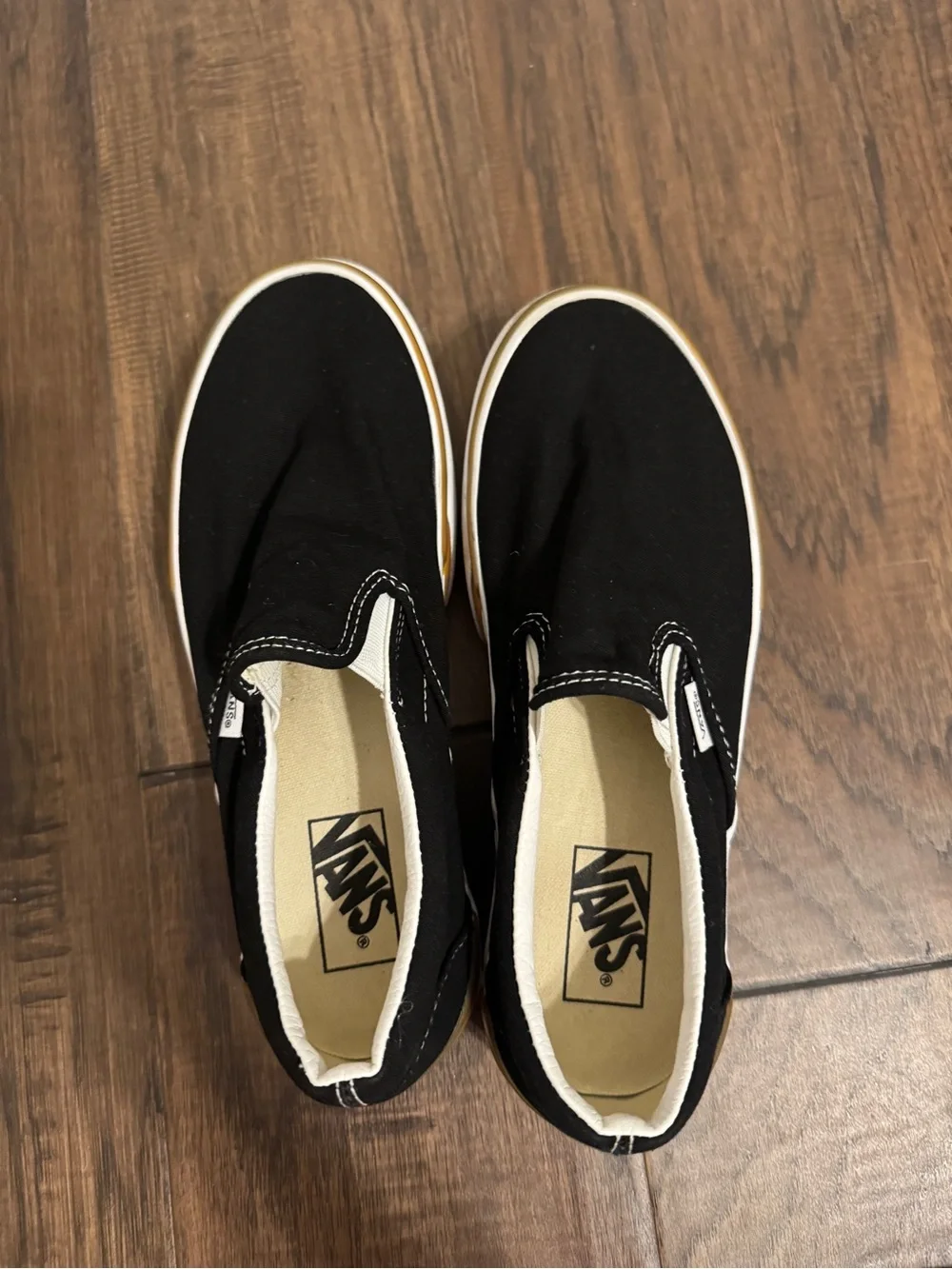 Vans Black Canvas Platform Slip-On with Tan Accent